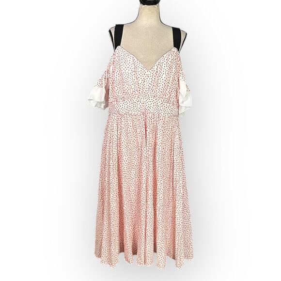 Eloquii Printed Midi Dress Women's Plus 18 White Red Hearts Cold Shoulder RTR - Picture 3 of 13